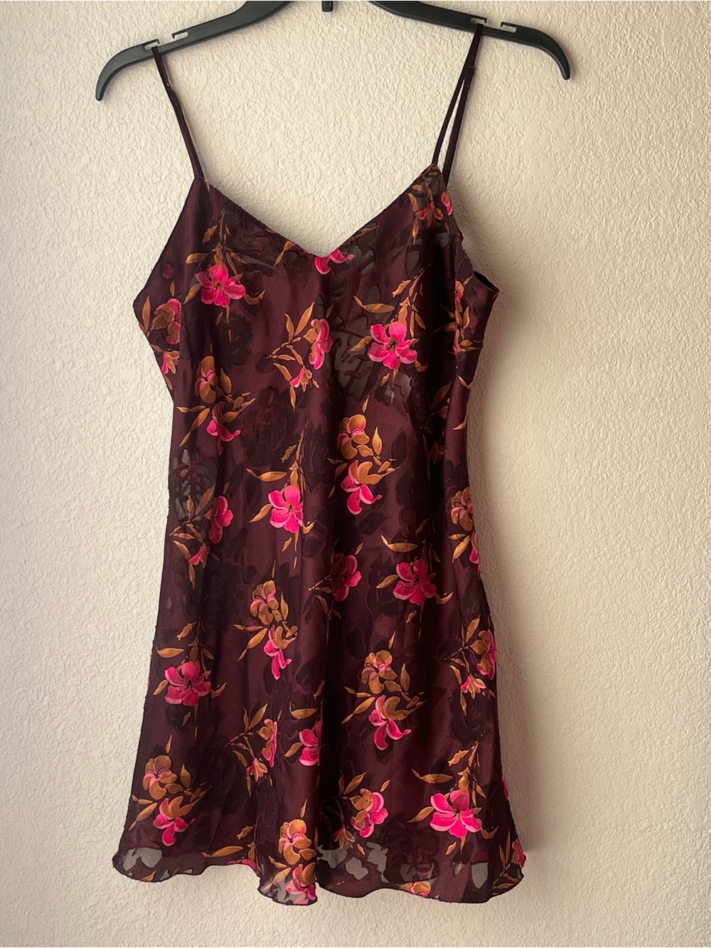 Vintage Victoria's Secret Gold label Burgundy Floral Slip Dress Size S